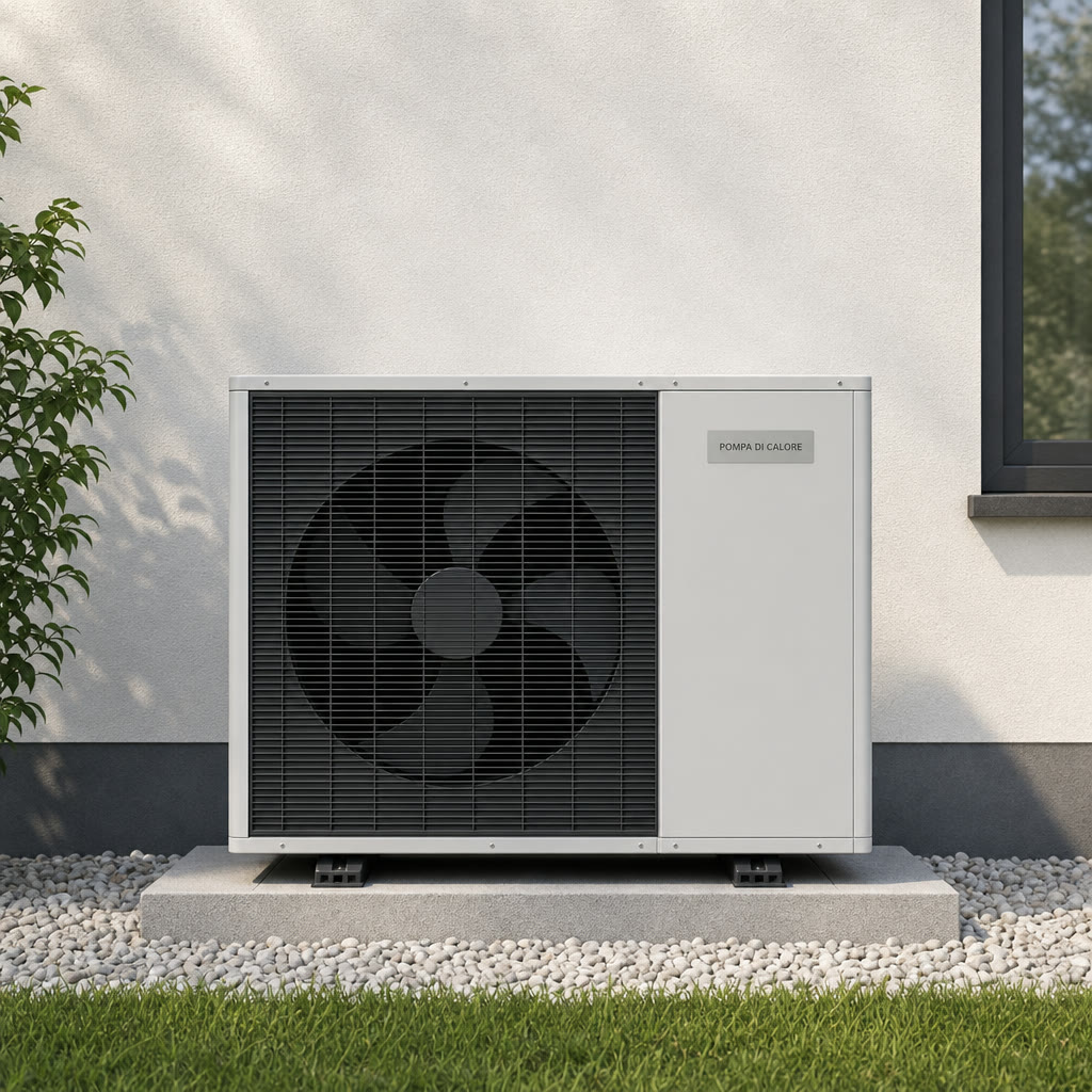 Pompa di calore installata all'esterno di un'abitazione